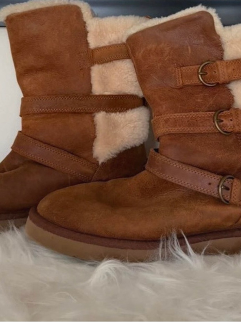 Women's Shearling-Lined Suede UGG Boots - Chestnut Brown